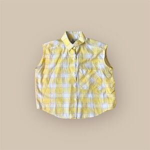 Vintage Yellow Checkered Sleeveless button down Shirt